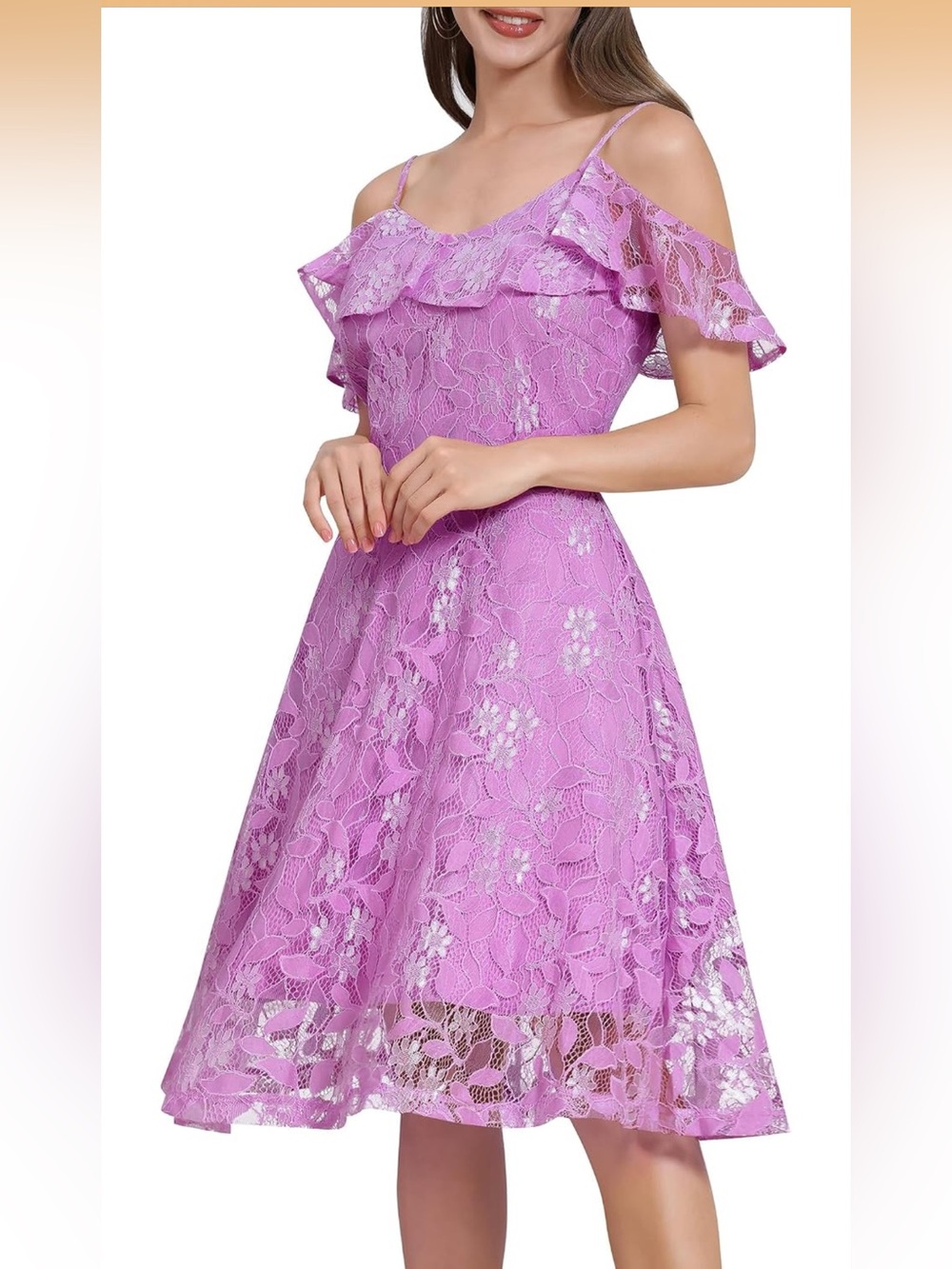 NWT Spaghetti Strap Floral Lace Bridesmaid Cocktail Party Dress Cold Shoulder SM